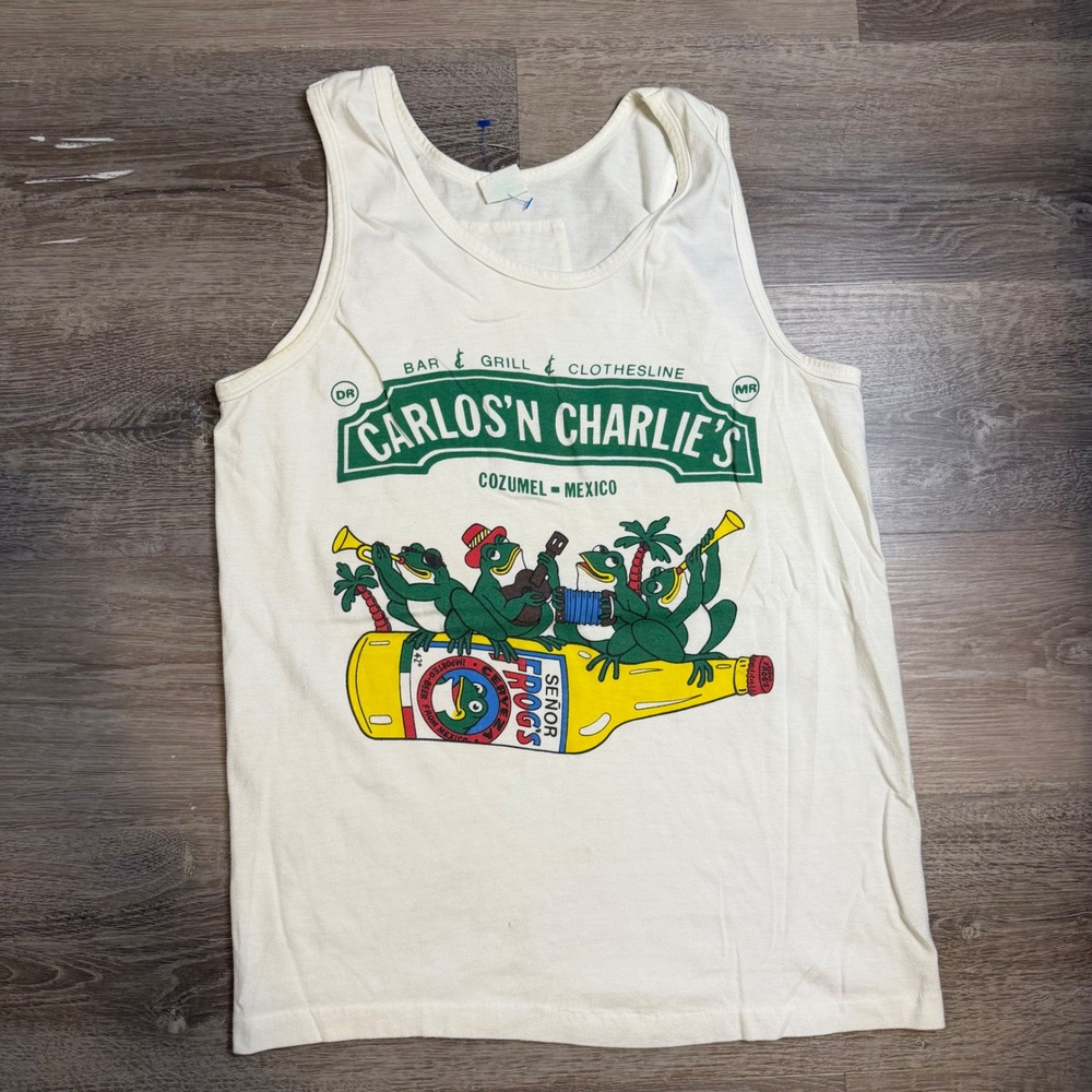 Carlos'n Charlie's Cozumel Mexico Senor Frogs Graphic Tank Top Off-White Large